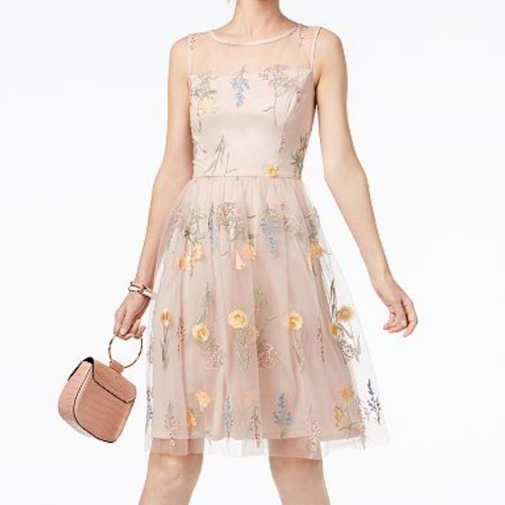 Jessica Howard Embroidered Flower & Tulle Dress